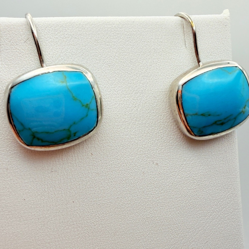 Taxco Mexico Turquoise Sterling Silver Drop Earrings Women OS Blue Vintage Good
